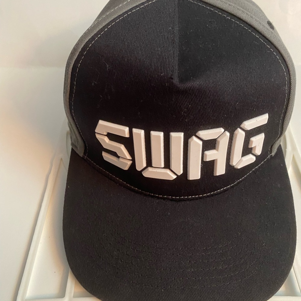 Preowned Men’s “SWAG” Hat/Cap. Black/Grey. Adjustable SnapBack. Check Pictures.